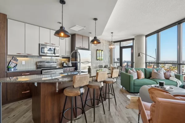 Riveted metal mural in condo airbnb view