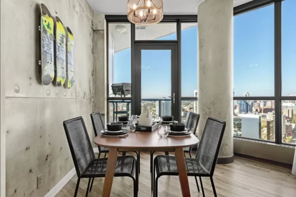 Riveted metal mural side view in condo airbnb