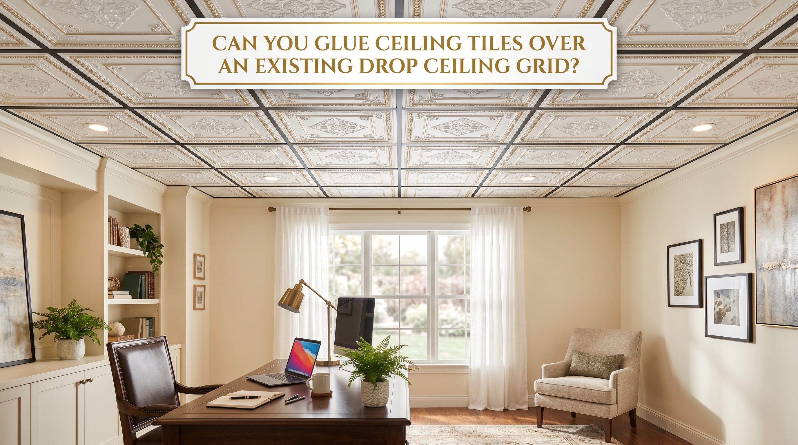 Guide to gluing decorative ceiling tiles over existing drop ceiling grid