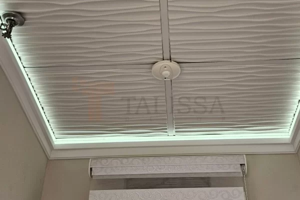 Ambient ceiling lighting effect created by installing 04-915 High Density Polymer Crown Molding, perfect for modern LED crown molding room upgrades.