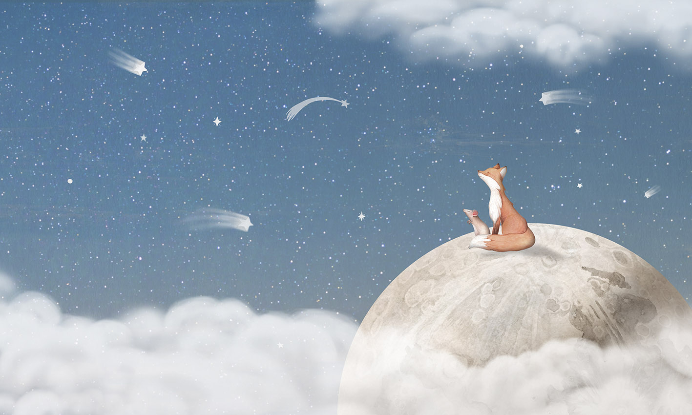 Fox on the Moon Blue