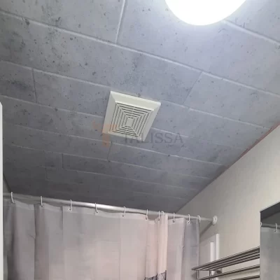 completed bathroom ceiling renovation concrete look planks