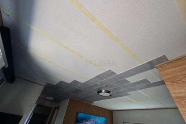 diy installation concrete look foam ceiling planks trailer