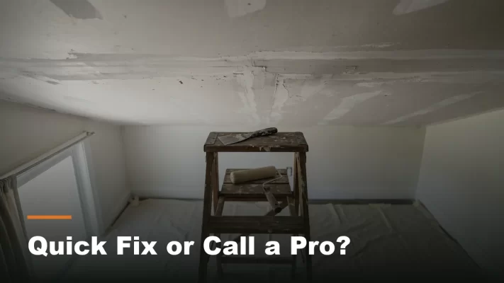 A ceiling with a freshly patched drywall seam being prepared before a panel installation