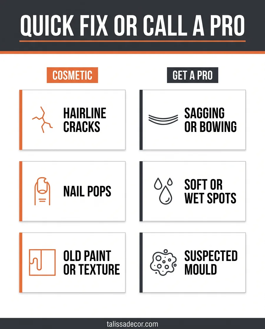 Quick-fix versus professional-look checklist for damaged drywall ceilings