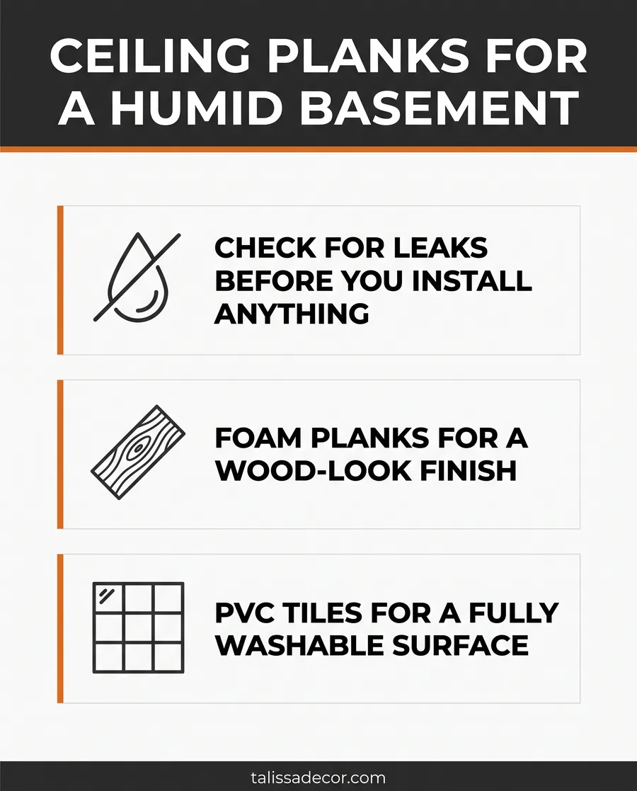 Decision guide for ceiling planks in a humid basement