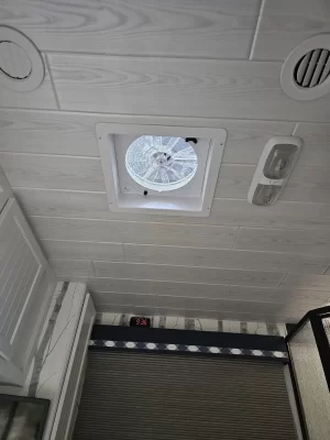 rv ceiling planks installation around vent lights