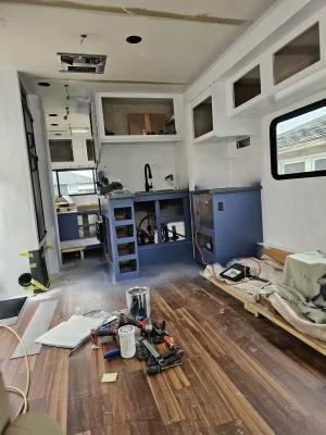rv interior renovation before ceiling upgrade